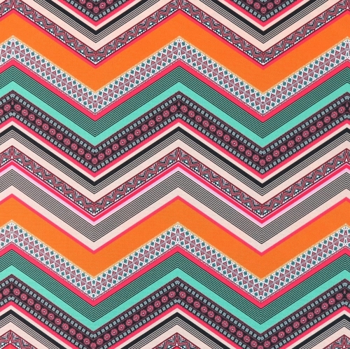 TKANINA WODOODPORNA Zygzak etno miętowo - pomarańczowy