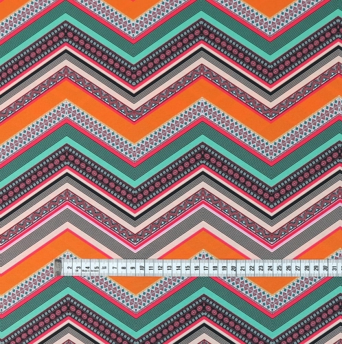 TKANINA WODOODPORNA Zygzak etno miętowo - pomarańczowy