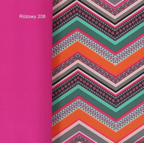 TKANINA WODOODPORNA Zygzak etno miętowo - pomarańczowy