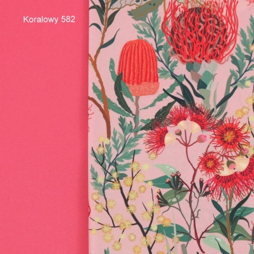 TKANINA WODOODPORNA Kwiaty australijskie na koralowym