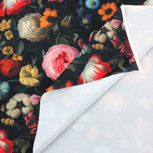 WELUR TAPICERSKI Tulipany w kwiatach na czarnym