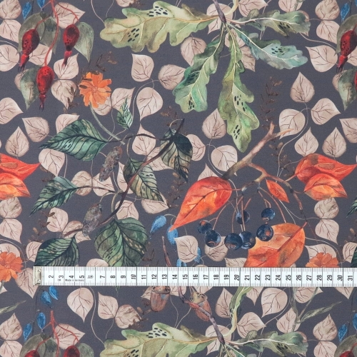 TKANINA WODOODPORNA Las jesienny szaro - brązowy