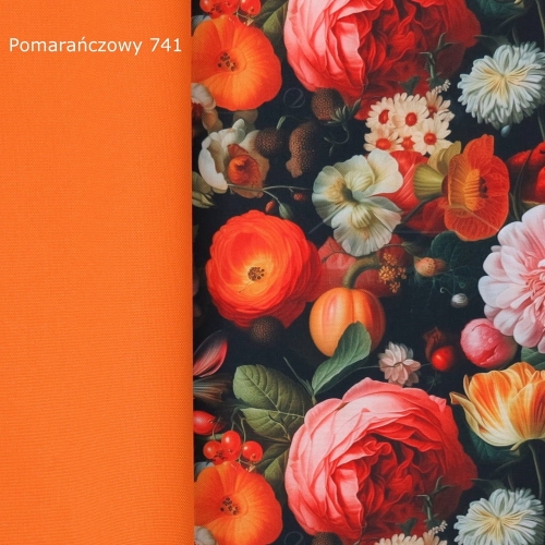 TKANINA WODOODPORNA Kwiaty pomarańczowe