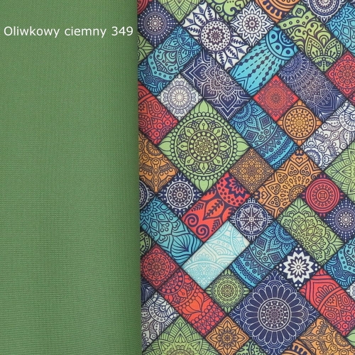 TKANINA WODOODPORNA Kafelki - mozaika zielono - pomarańczowa