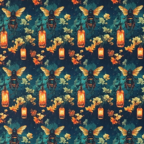 TKANINA WODOODPORNA OXFORD Pszczoły i lampiony [6-8]
