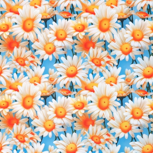 TKANINA WODOODPORNA Stokrotki na błękitnym