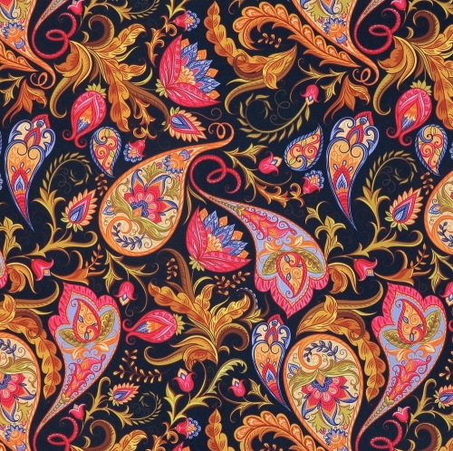 TKANINA WODOODPORNA Paisley na czarnym