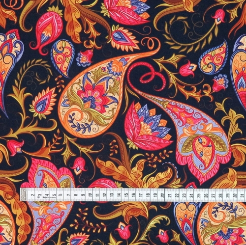 TKANINA WODOODPORNA Paisley na czarnym