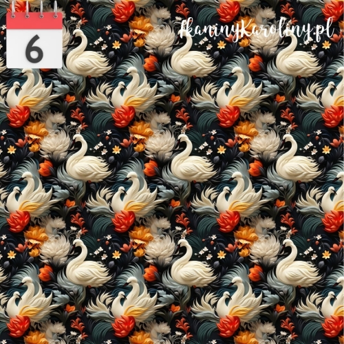 TKANINA WODOODPORNA OXFORD Łabędzie w kwiatach [6]