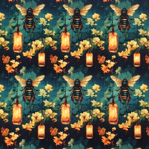 WELUR TAPICERSKI Pszczoły i lampiony
