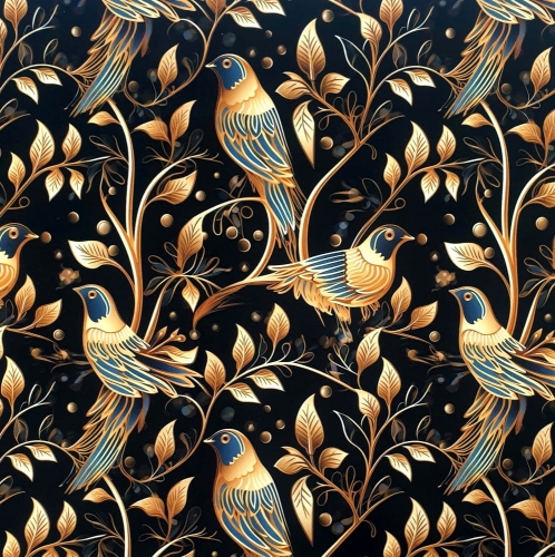 WELUR TAPICERSKI Złote ptaki