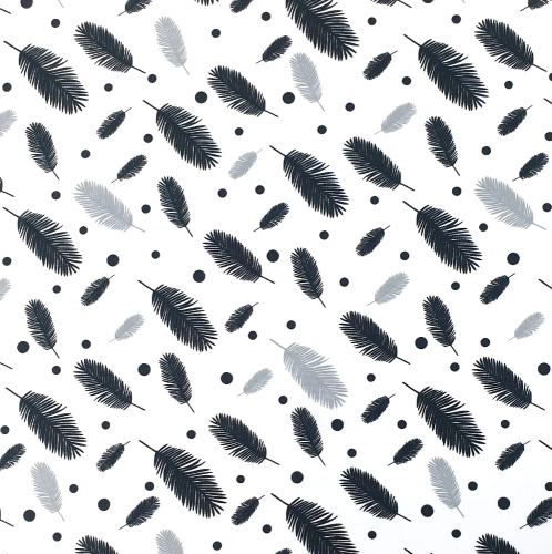TKANINA WODOODPORNA Piórka czarno - szare na białym