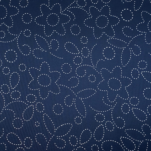TKANINA WODOODPORNA Wzór haftowany biały na granatowym