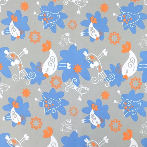 TKANINA WODOODPORNA Ptaszki na szarym