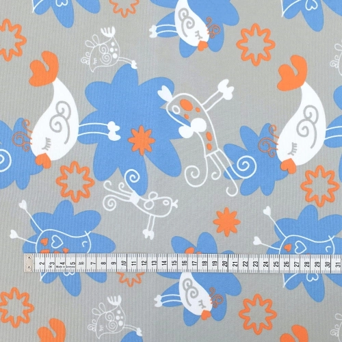 TKANINA WODOODPORNA Ptaszki na szarym