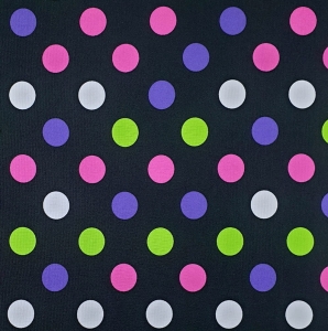 TKANINA WODOODPORNA OXFORD Grochy różowo - fioletowe na czarnym