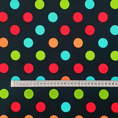 TKANINA WODOODPORNA Grochy czerwono - zielone na czarnym