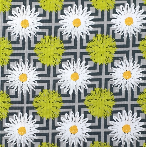 TKANINA WODOODPORNA Stokrotki biało - limonkowe