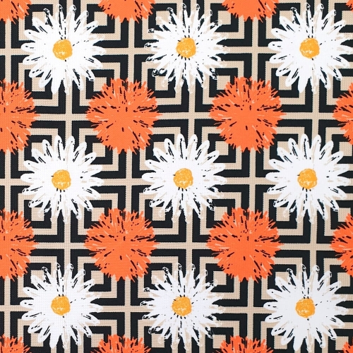 TKANINA WODOODPORNA Stokrotki biało - pomarańczowe