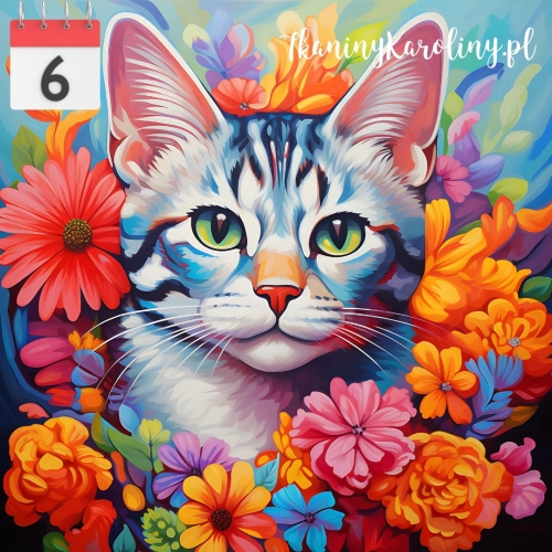 Panel welurowy Kot w kwiatach 4 [6]