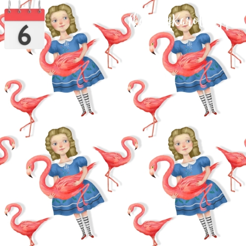 TKANINA WODOODPORNA OXFORD Alicja i flamingi [6-8]
