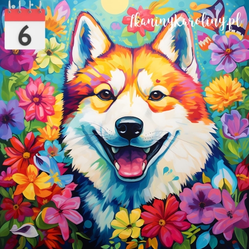 Panel welurowy Pies shiba w kwiatach [6]