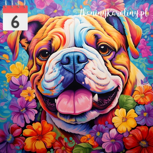 Panel welurowy Pies buldog w kwiatach [6]