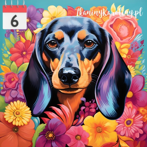 Panel welurowy Pies jamnik w kwiatach [6]