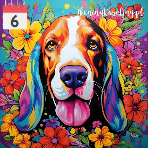 Panel welurowy Pies beagle w kwiatach [6]