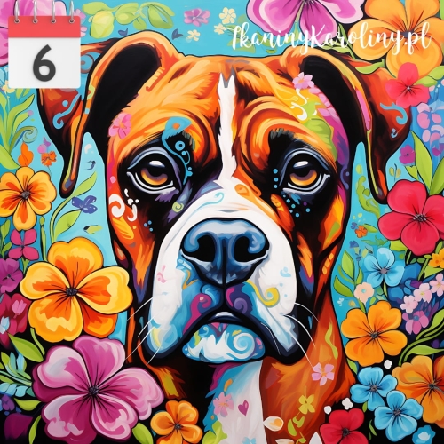 Panel welurowy Pies bokser w kwiatach [6]