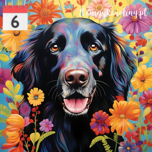 Panel welurowy Pies borador w kwiatach [6]