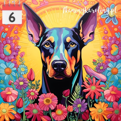 Panel welurowy Pies doberman w kwiatach [6]