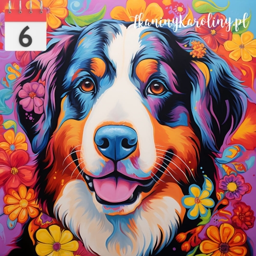 Panel welurowy Pies berneński w kwiatach [6]