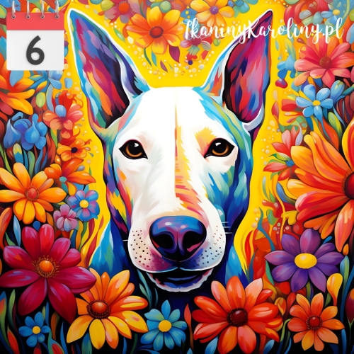 Panel welurowy Pies bulterier w  kwiatach [6]