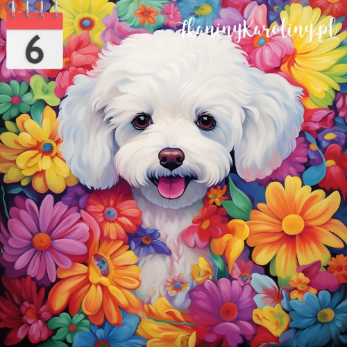 Panel welurowy Pies maltańczyk w kwiatach [6]