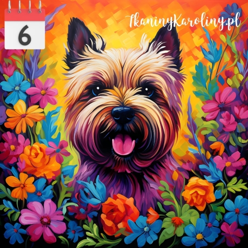 Panel welurowy Pies york w kwiatach 2 [6]