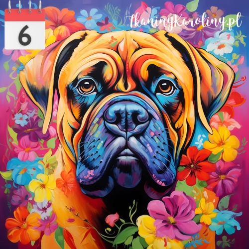 Panel welurowy Pies bokser w kwiatach 2 [6]