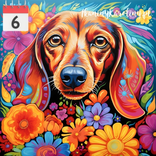 Panel welurowy Pies jamnik w kwiatach 2 [6]