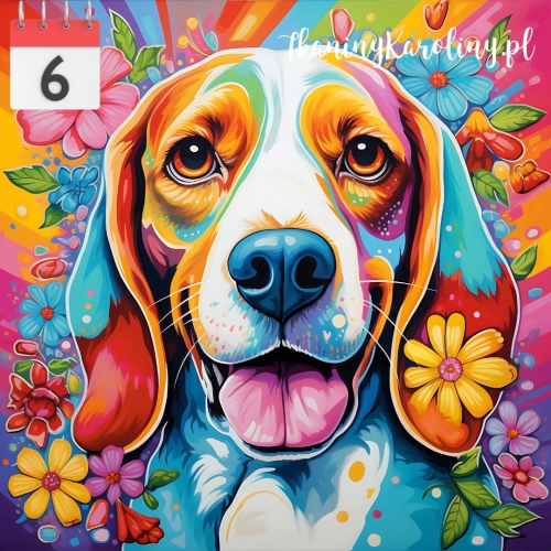 Panel welurowy Pies beagle w kwiatach 2 [6]