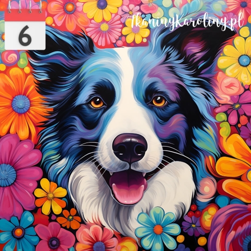 Panel welurowy Pies border collie w kwiatach [6]