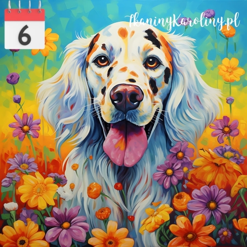 Panel welurowy Pies seter angielski w kwiatach [6]