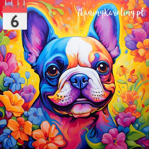 Panel welurowy Pies buldog francuski w kwiatach [6]