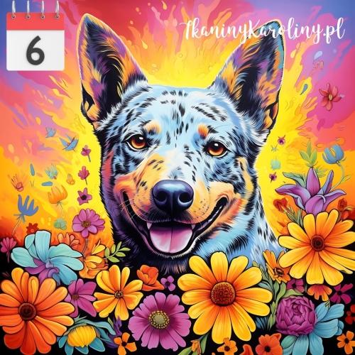 Panel welurowy Pies australian cattle w kwiatach [6]