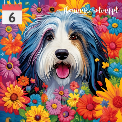 Panel welurowy Pies terier tybetański w kwiatach [6]