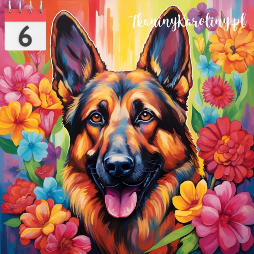 Panel welurowy Pies owczarek niemiecki w kwiatach [6]