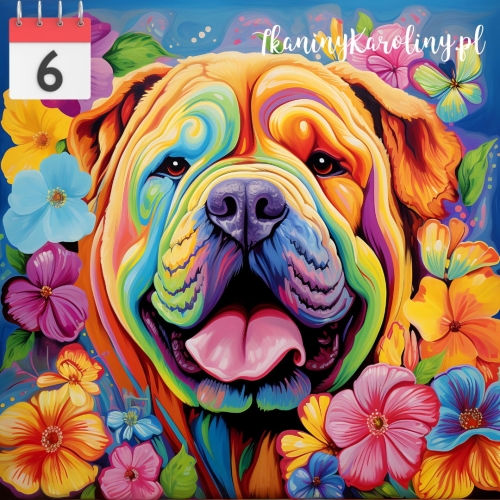 Panel welurowy Pies shar pei w kwiatach 2 [6]