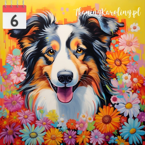 Panel welurowy Pies border colie w kwiatach 2 [6]