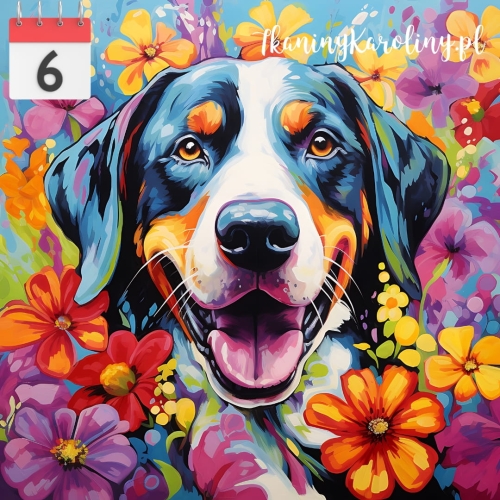 Panel welurowy Duży pies szwajcarski pasterski w kwiatach  [6]