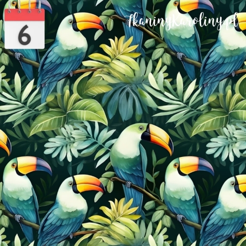 WELUR TAPICERSKI DRUKOWANY W dżungli Tukany