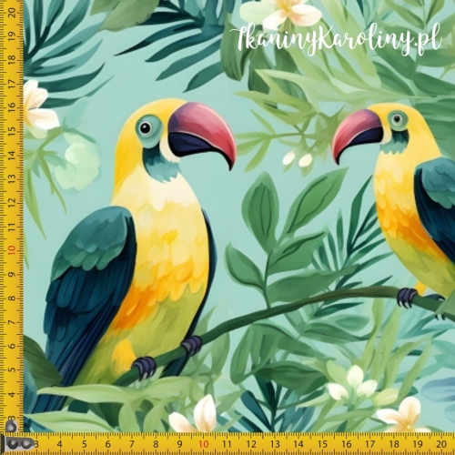 WELUR TAPICERSKI DRUKOWANY W dżungli Tukany 1